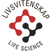 Logo i svart og rødt med teksten Livsvitenskap - Life Science
