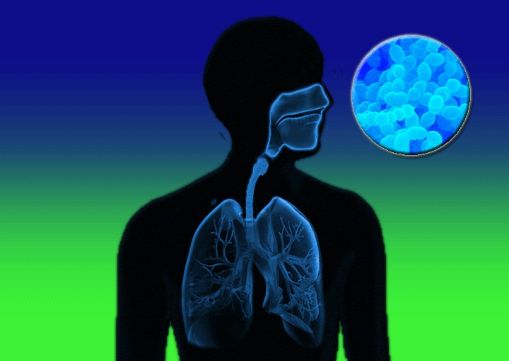 Illustrasjonsbilde: svart silhuett av et menneskes overkropp med fremhevede lunger og nese-munn-området