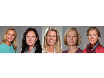 Profilbilder av forskerne, fra venstre, Bente Brokstad Herlofson, Lene Hystad Hove, Janicke Liaaen Jensen, Hilde Kanli Galtun og Alix Young Vik.